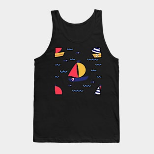 Seamless pattern of sailboat regatta in sea ocean. Summer outdoor sports activity concept. Tank Top